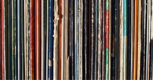 A close-up of vinyl records