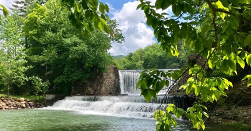 Waterfall made from a dam at Douthat State Park in Virginia on a lovely summer day