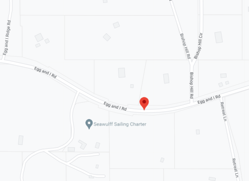 Map showing the intersection of Egg and I Road and Bishop Hill Road, with a marker indicating a specific location.
