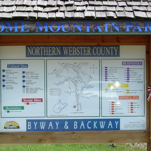 Map of Northern Webster County highlighting cultural sites, recreation, and historical businesses in Home Mountain Park.