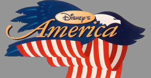 Logo for Disney's America featuring red and white stripes and blue accents, evoking a patriotic theme.