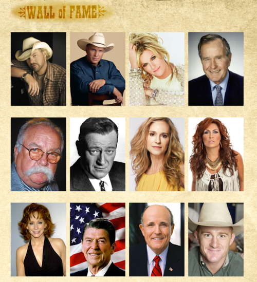 A collage of famous figures on a "Wall of Fame," featuring various celebrities and public figures in a grid layout.