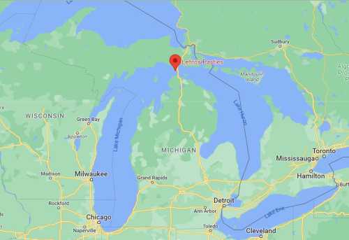 Map showing the location of Lehto's Pasties in Michigan, near Lake Superior and the surrounding areas.