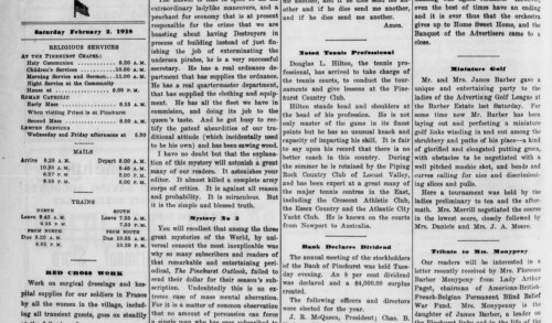 A vintage newspaper page featuring articles on religious services, hotel events, and community announcements from February 1919.