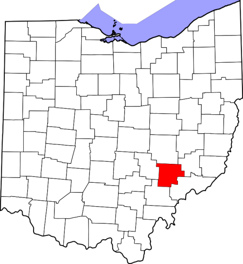 Map of Ohio highlighting a specific county in red, with the surrounding counties in white on a black background.