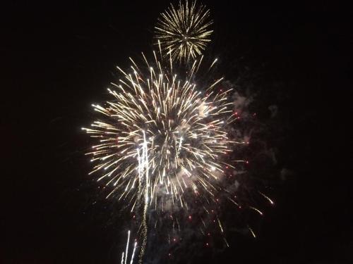 Colorful fireworks burst in the night sky, illuminating the darkness with vibrant sparks and trails.