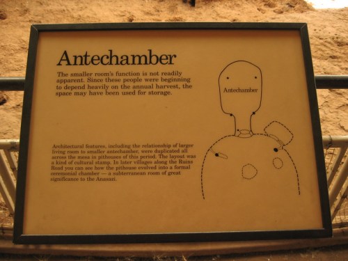Sign describing the "Antechamber," detailing its architectural features and historical significance.