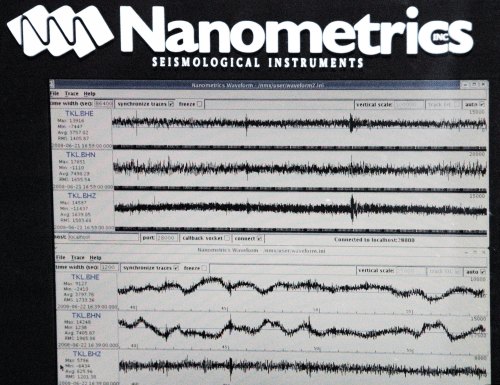 Graphical display of seismic waveforms from Nanometrics, showcasing data from seismological instruments.
