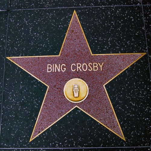 Star on the Hollywood Walk of Fame honoring Bing Crosby, featuring his name and a gold emblem.
