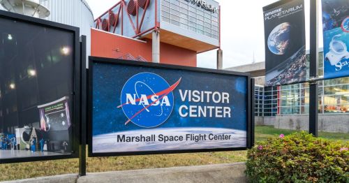 The sign at the Marshall Space Flight Center in Huntsville, Alabama