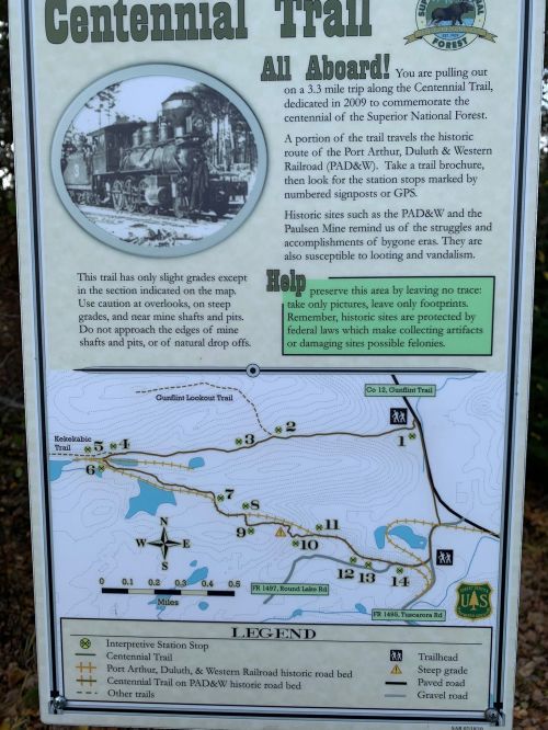 Sign for the Centennial Trail, detailing its history, route, and guidelines for preservation and safety.
