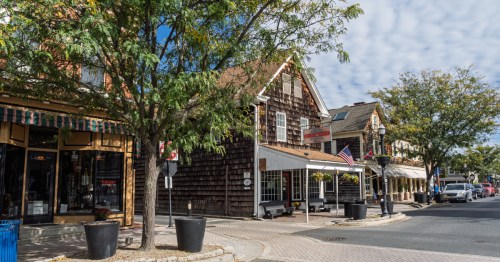 street view featuring small businesses in the historic district of lewes delaware