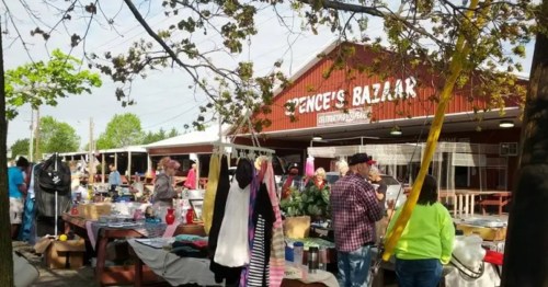 red building with the words spence's bazaar