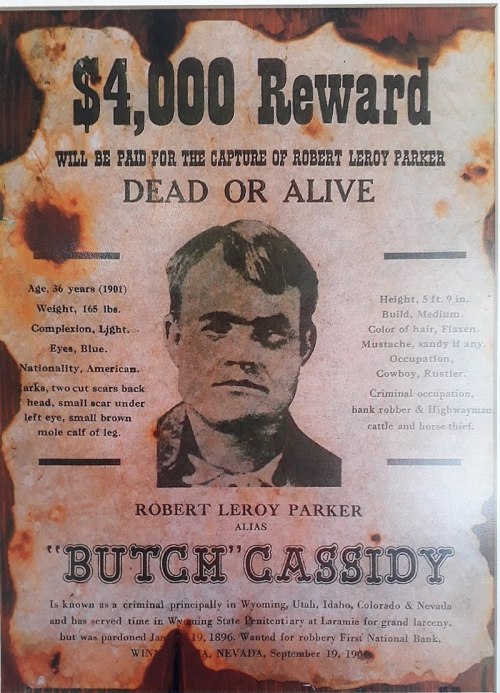 Wanted poster for Robert Leroy Parker, offering a $4,000 reward for his capture, dead or alive. Details included.