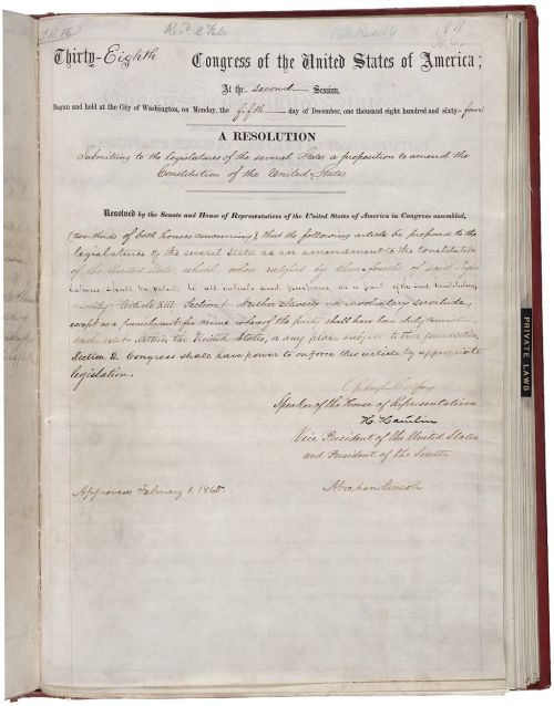 A historical document titled "Thirteenth-Eighth Congress of the United States," detailing a resolution from December 1863.