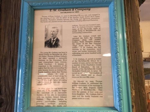 Framed historical plaque about T.W. Graham & Company, detailing its establishment and founder's background.