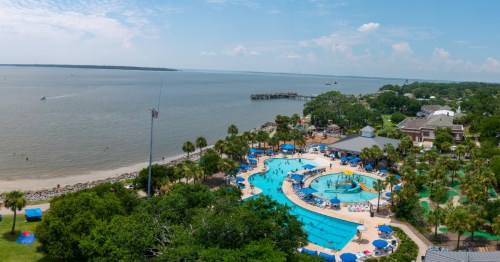 aerial shot of coastal st. simons island, georgia