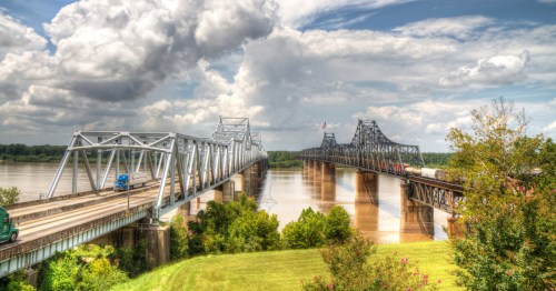 view of two bridges over the mississippi river in vicksburg mississippi