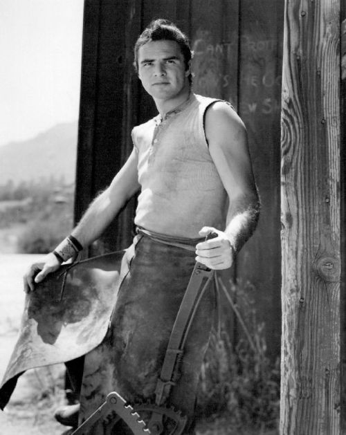 A muscular man in a sleeveless shirt stands outdoors, holding a tool and wearing an apron, with a rustic background.