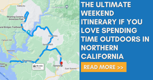 Map highlighting a weekend itinerary for outdoor activities in Northern California, with a call to action to read more.