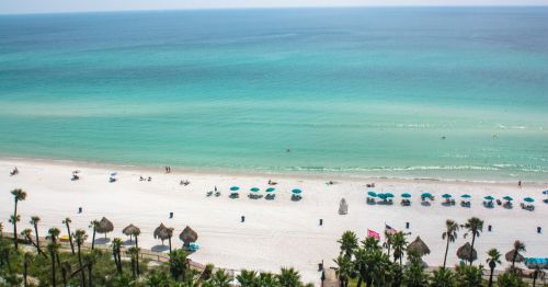 Aerial view of the shoreline and ocean at Panama City Beach, Florida, near Inlet Beach and 30 A