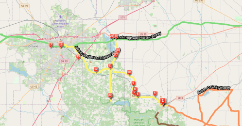 Map showing various scenic byways and routes, including the Appleseed Historic Byway and Antrim County Byway.