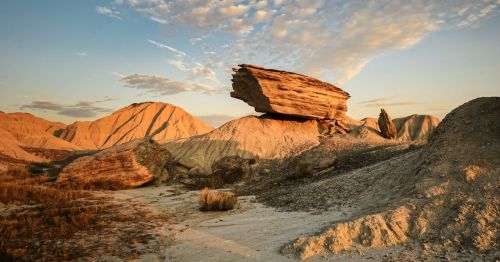 sunset view of unique rock formations at Toadstool Geologic Park in Nebraska