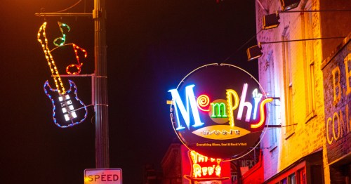 neon signs on beale street in mempis tennessee aglow at night