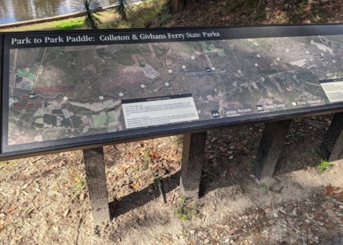 Map display for Park to Park Paddle, showing routes between Colleton and Givhans Ferry State Parks.