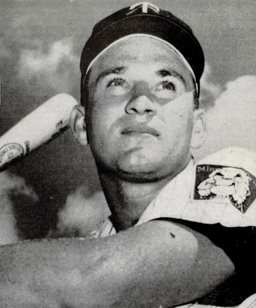 A young baseball player gazes upward, holding a bat, with a cloudy sky in the background.