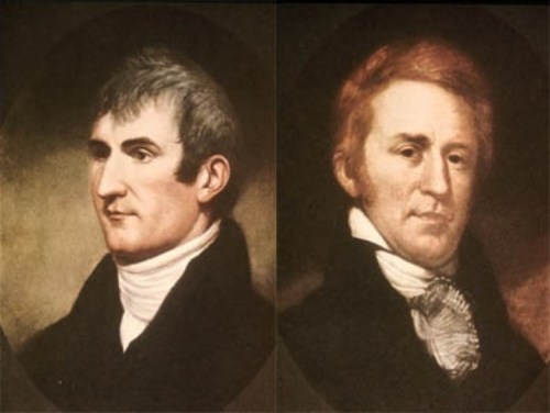 Portraits of two men in 19th-century attire, one with dark hair and the other with light hair, both in formal poses.