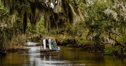 a swamp boat on a tour in louisiana