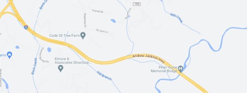 Map showing Andrew Jackson Highway and surrounding roads, including Ridgeway Drive and nearby landmarks.