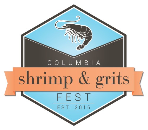 Logo for Columbia Shrimp & Grits Fest, featuring a shrimp illustration and the text "Fest Est. 2016."