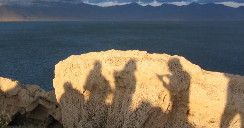 Shadowy figures on a rock near Pyramid Lake in Nevada