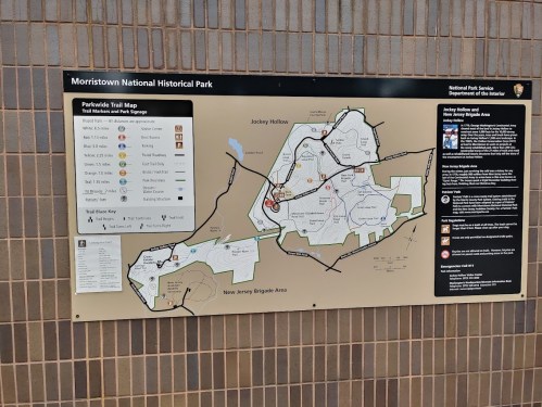 Map of Morristown National Historical Park, showing trails, landmarks, and park information.