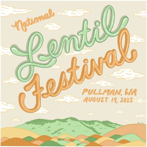 Colorful illustration announcing the National Lentil Festival in Pullman, WA, on August 19, 2023.
