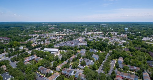 aerial shot of olney maryland on a sunny day