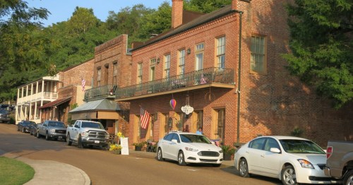 red brick buildings in natchez under-the-hill historic district, mississippi