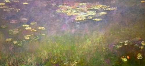 A serene impressionist painting featuring water lilies on a tranquil pond, with soft colors and gentle brush strokes.