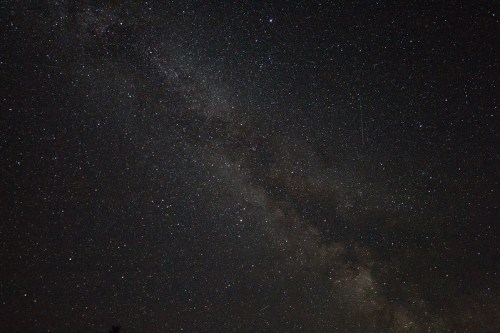 A starry night sky filled with countless stars and the Milky Way galaxy stretching across the scene.