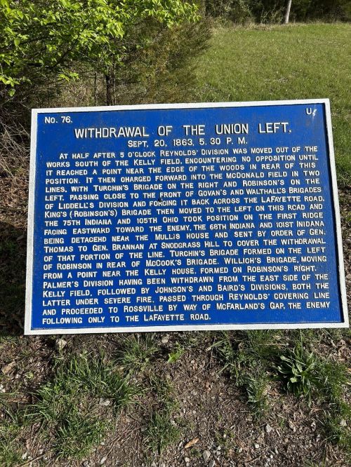 Historical marker detailing the withdrawal of the Union left during the Civil War on September 20, 1863.