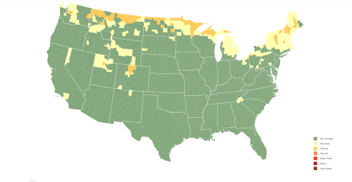 Map of the United States showing forest types and coverage, with color-coded regions for different forest categories.