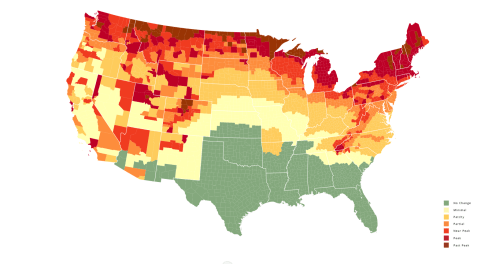 A color-coded map of the U.S. showing varying levels of drought severity across different regions.