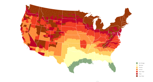 A color-coded map of the United States showing varying regions, likely indicating temperature or climate zones.