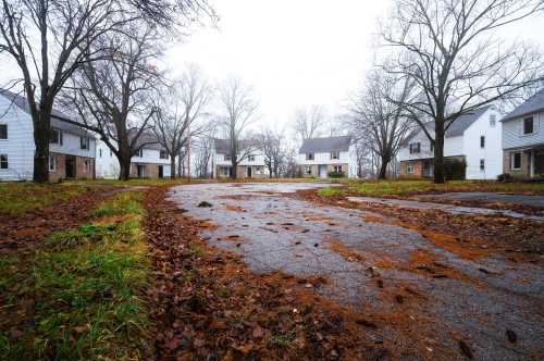 Empty street in Woodcliff an abandoned neighborhood in Ohio