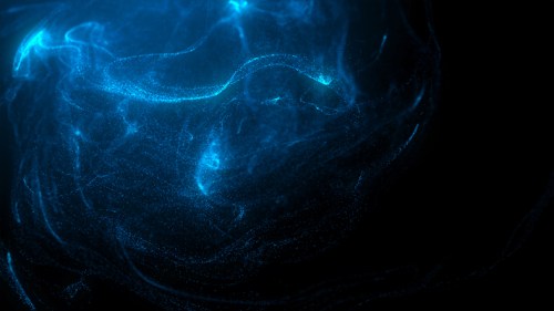 Abstract blue light swirls and particles against a dark background, creating a mystical, ethereal effect.