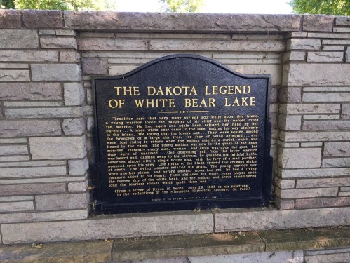 A plaque titled "The Dakota Legend of White Bear Lake" with text about the legend and its historical context.