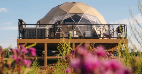 A geodesic dome with a hot tub, one of the best cabins in Alabama.