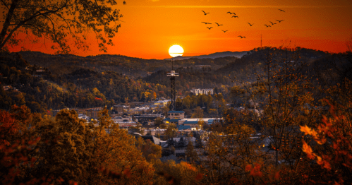 Fall in Gatlinburg, TN at sunset.
